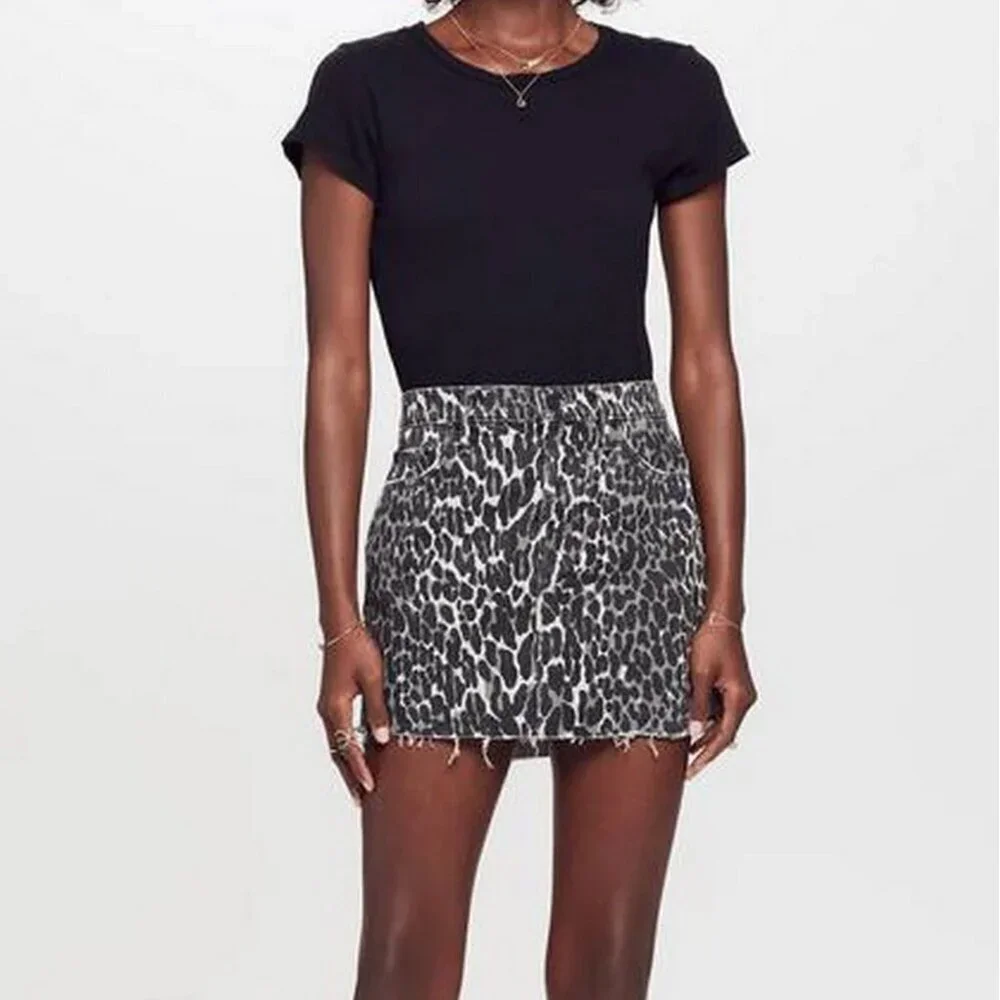 MOTHER Black and White Animal Print Skirt